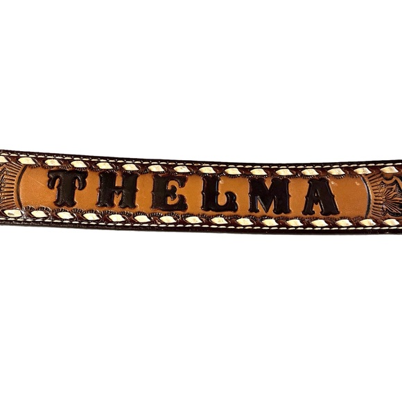 Vintage Brazos Joe Tooled Leather Belt with Thelma stamped on back - Picture 3 of 11